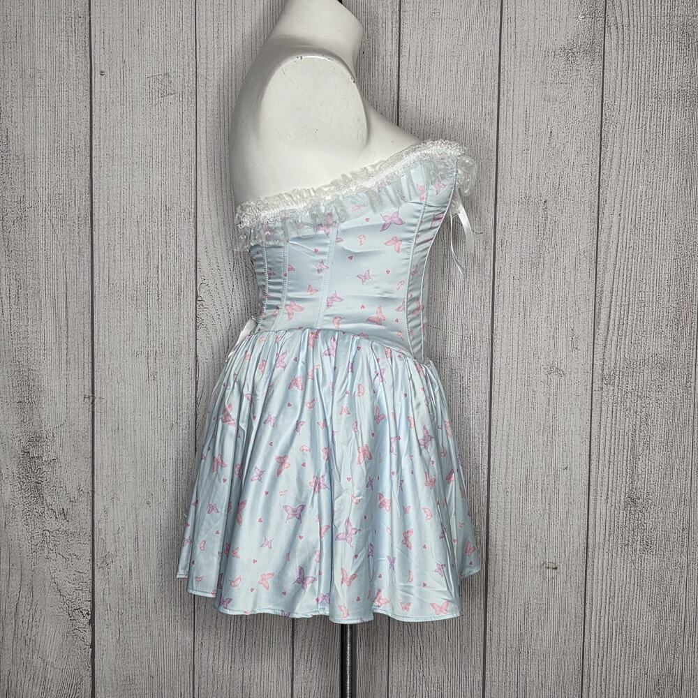 Sugar Thrillz Dolls Kill Sky Love Surrounds Me Corset Dress L Butterfly Coquette - Picture 2 of 4